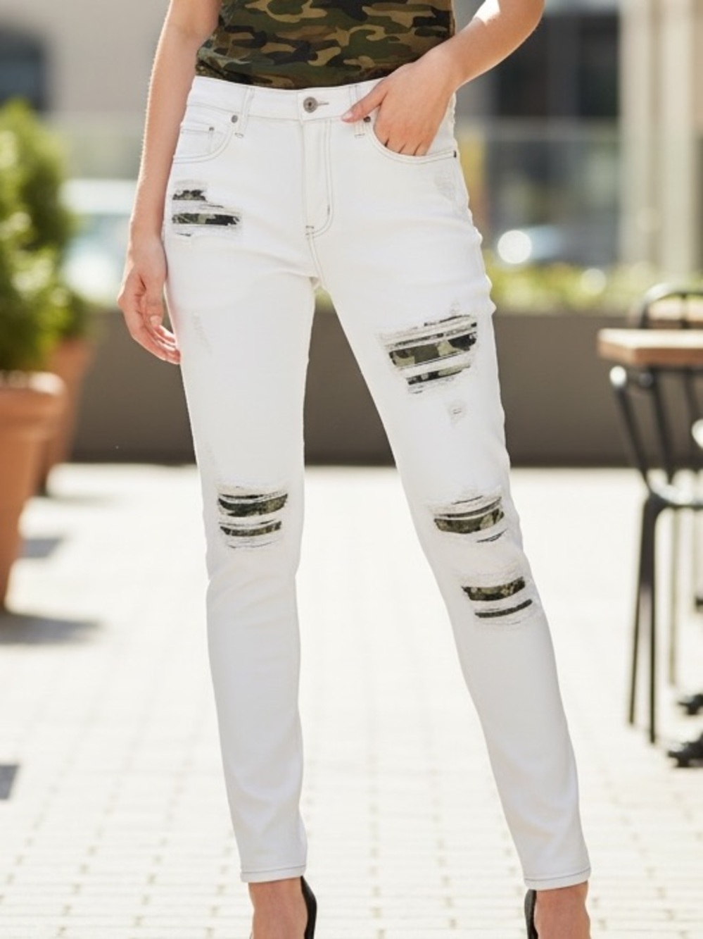 Women’s Ramy Brook Naomi Skinny Distressed Sequin Mesh Jeans White  Size29